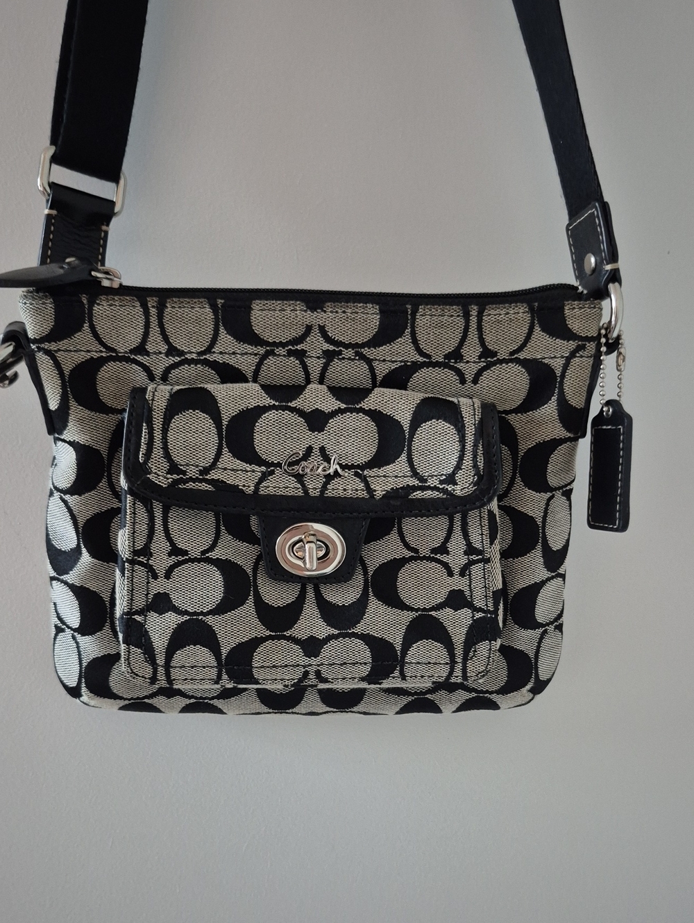 Coach Signature Canvas Turnlock Flap Crossbody Bag & Wallet Black Gray Y2K - Picture 2 of 16
